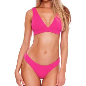 Becca Pucker Up Textured Banded Over-The- Shoulder Bikini Top & Bottoms