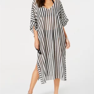 Calvin Klein Striped Maxi Caftan Cover-Up