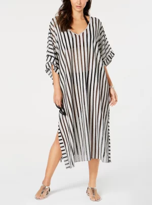 Calvin Klein Striped Maxi Caftan Cover-Up