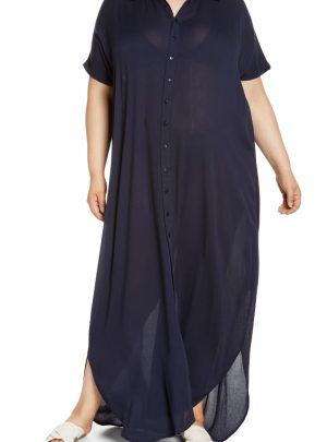 ELAN Button-Down Maxi Cover-Up Dress