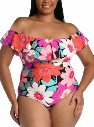 La Blanca Off-The-Shoulder Ruffled One-Piece Swimsuit