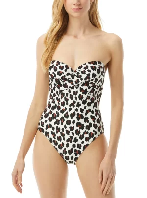 kate spade new york Animal-Print Molded-Cup Bandeau One-Piece Swimsuit