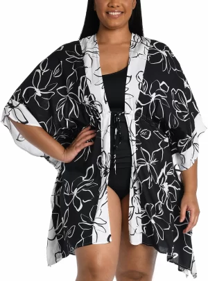 La Blanca Plus Size Printed Colorblocked Kimono Swim Cover-Up