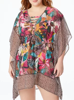 Bleu by Rod Beattie Plus Size Run Wild Printed Chiffon Caftan Swim Cover-Up