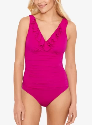 Lauren Ralph Lauren Tummy-Control Underwire Ruffled One-Piece Swimsuit