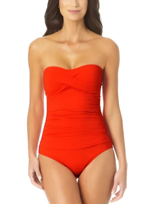 Anne Cole Twist-Front Ruched One-Piece Swimsuit