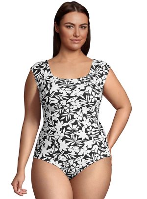 Women’s Plus Size Chlorine Resistant Tummy Control Cap Sleeve X-Back One Piece Swimsuit