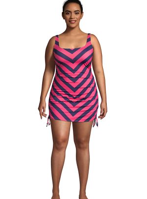 Women’s Plus Size Chlorine Resistant Adjustable Swim Dress One Piece Swimsuit Adjustable Straps