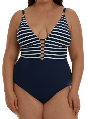 Capri Plunge Neck One-Piece Swimsuit LA BLANCA Plus