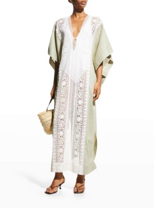 MIGUELINA Brea Linen Lace Maxi Caftan