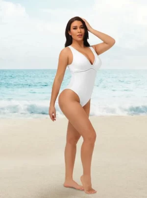 Wingslove Plunging Neck One Piece Swimsuit