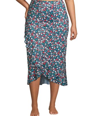 Women’s Plus Size Ruffle Hem Midi Swim Cover-up Skirt