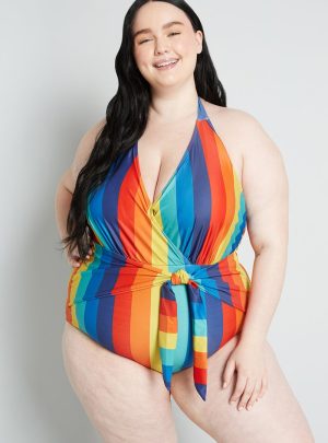 ModCloth x Collectif The Brooke One-Piece Swimsuit in Rainbow Stripes