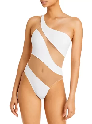 Norma Kamali Snake Mesh Stripe One Piece Swimsuit