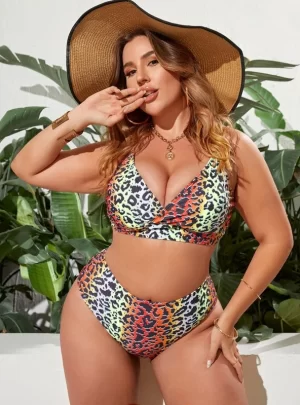 Plus Leopard High Waisted Bikini Swimsuit